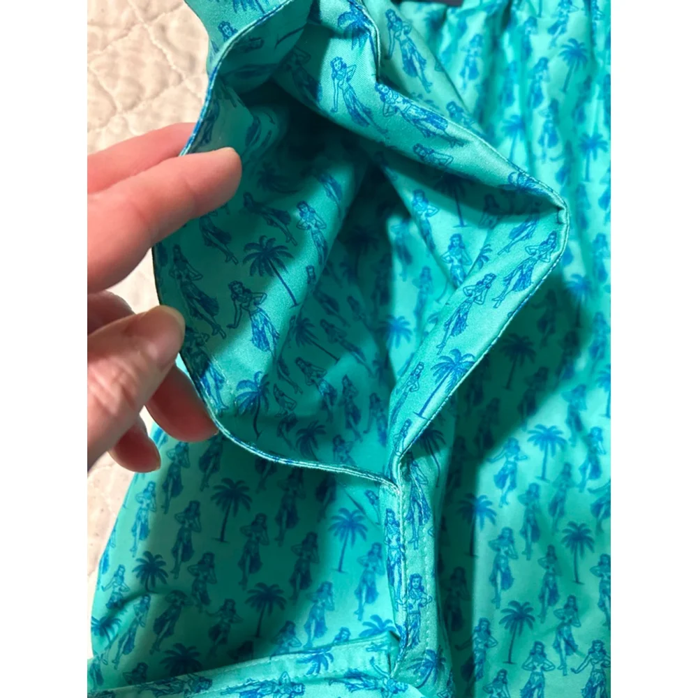 Men's St. John's Bay Swim Trunks 4XL Teal Blue Hula Palm Hawaiian Summer